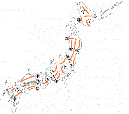 なべ問 日本の山地 山脈 盆地 台地 山