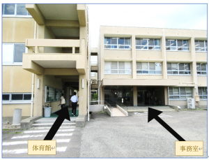 体育館は左、事務室は右